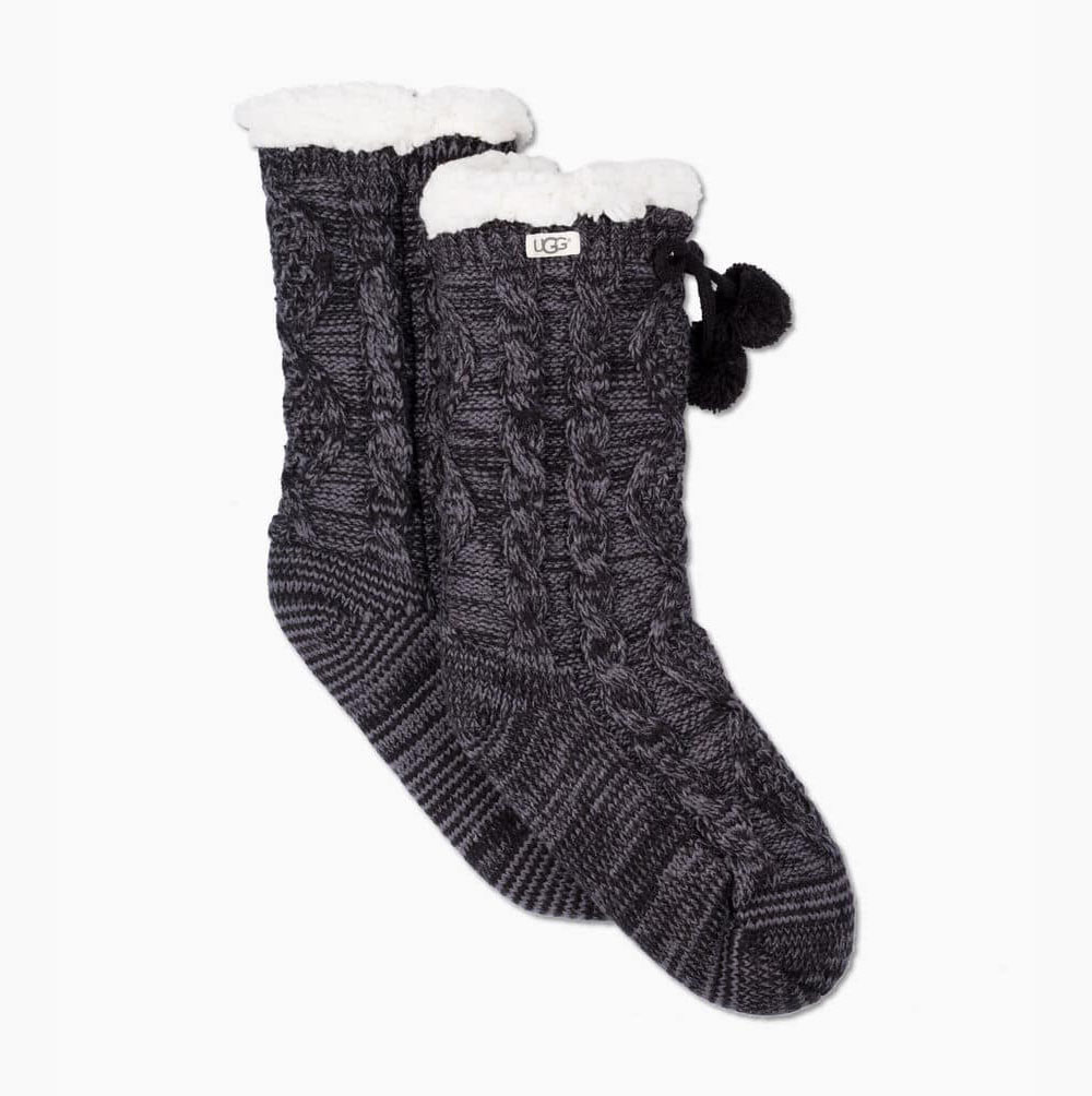 UGG Pom Pom Fleece Lined Crew Deep Grey Socks for Women (FVEY29146)